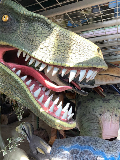 Green Velociraptor Dinosaur Head Statue