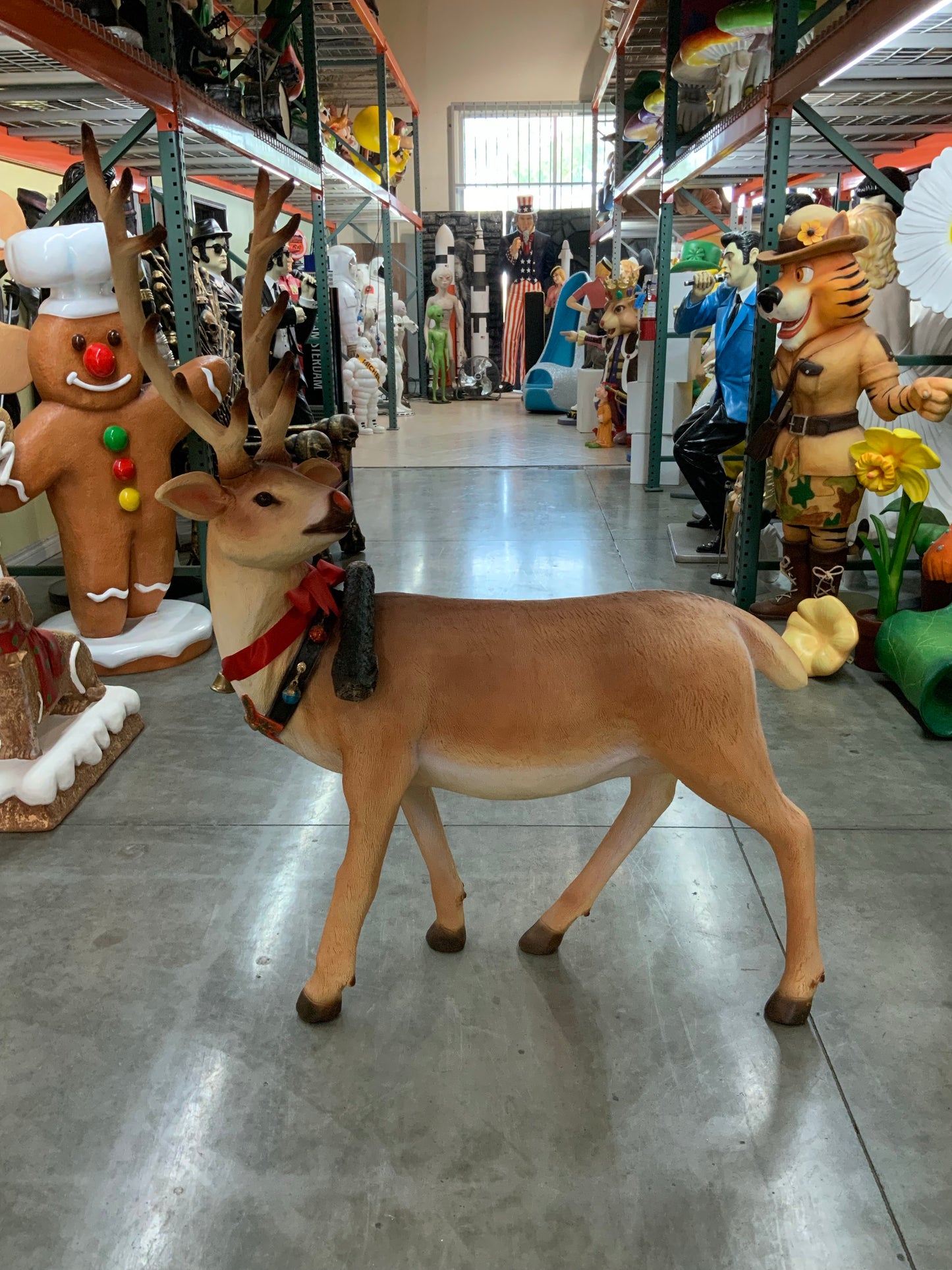 Standing Long Horn Reindeer Statue