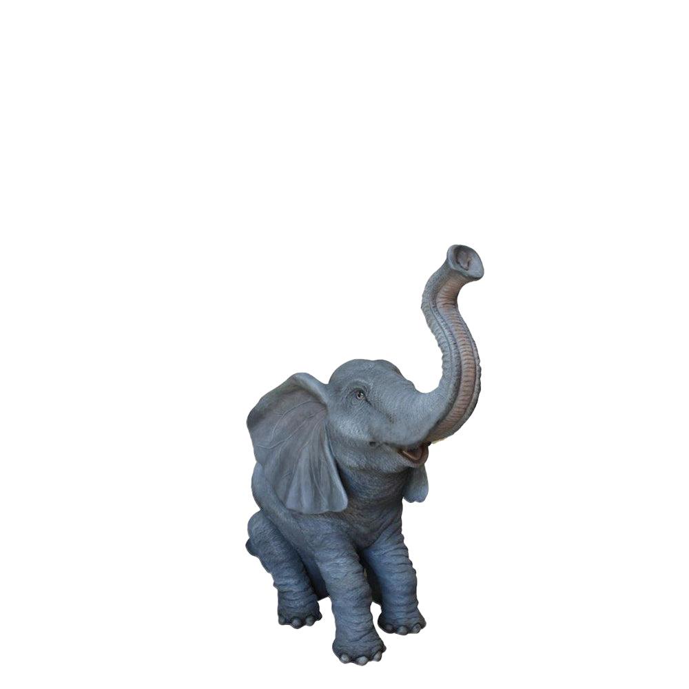 Sitting Elephant With Tusks Statue