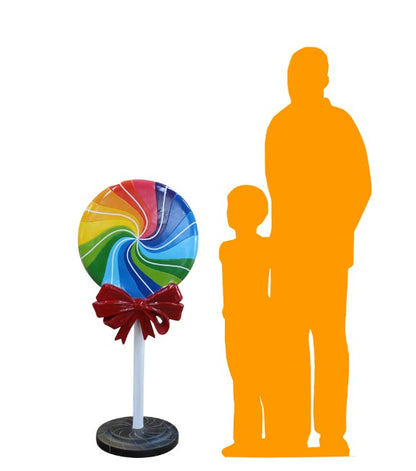 Small Rainbow Swirl Lollipop With Bow Statue