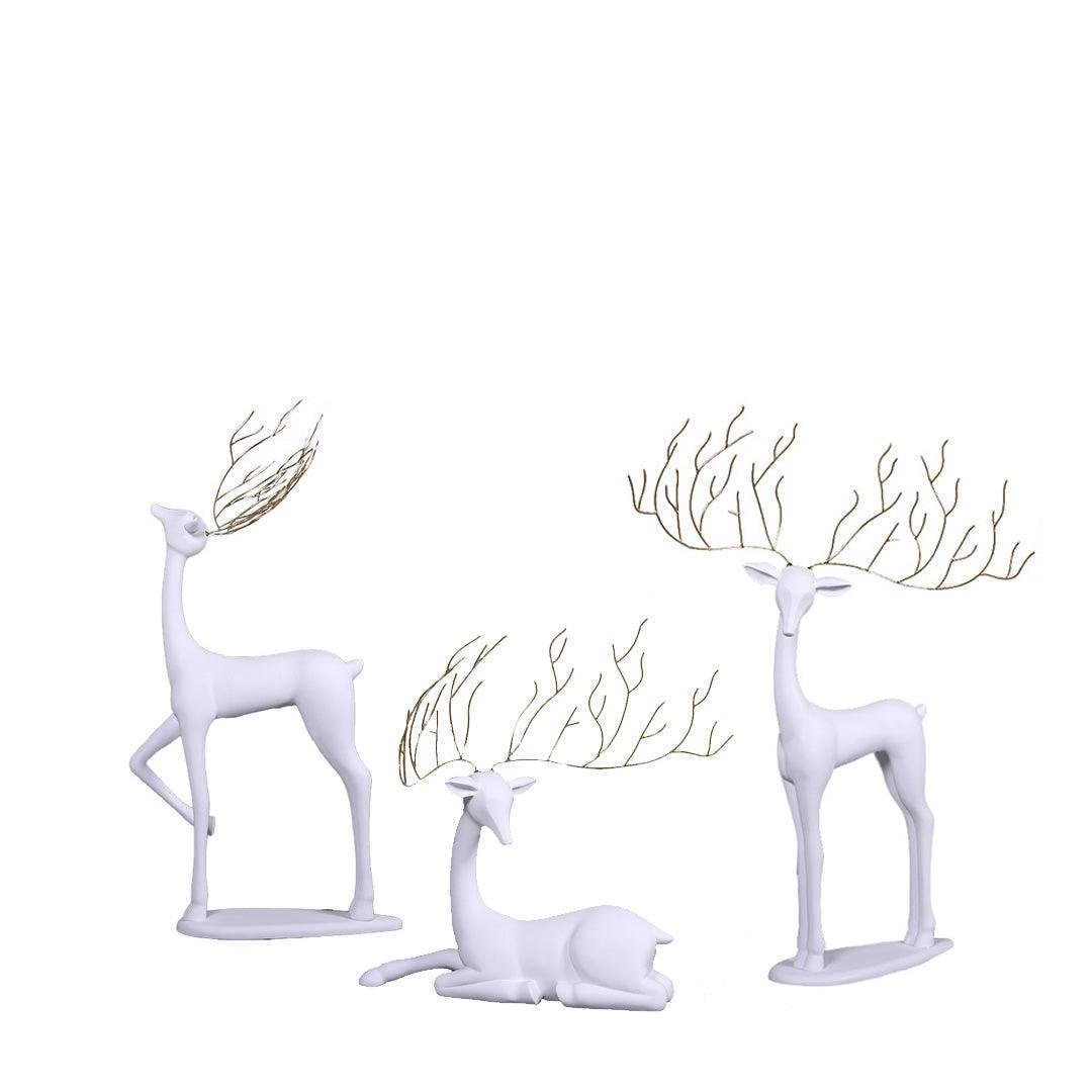 White Reindeer Glitz Collection Set of 3 - LM Treasures Prop Rentals 