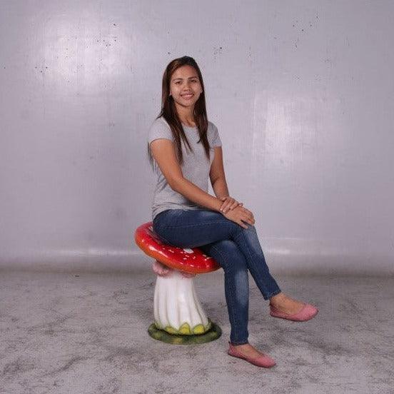 Red Slanted Mushroom Stool Statue