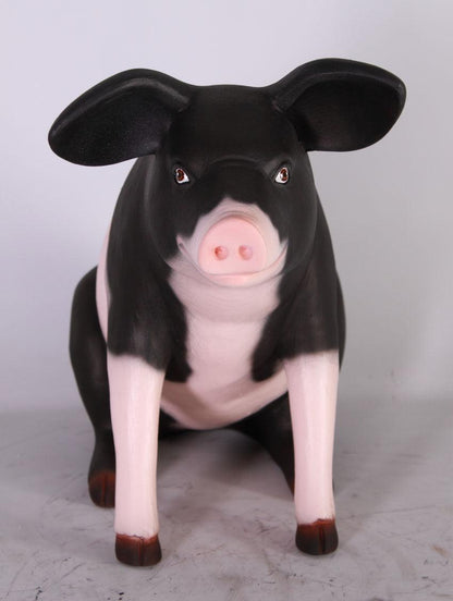 Baby Sitting Black And Pink Pig Statue - LM Treasures Prop Rentals 