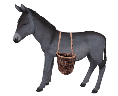 Gray Donkey With Basket Statue