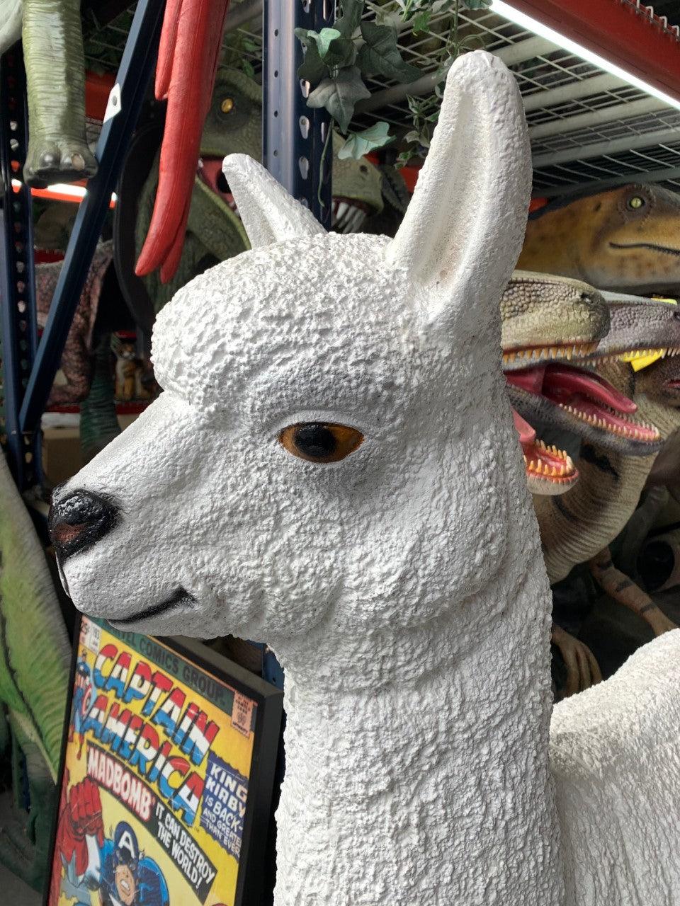 White Alpaca Life Size Statue Prop