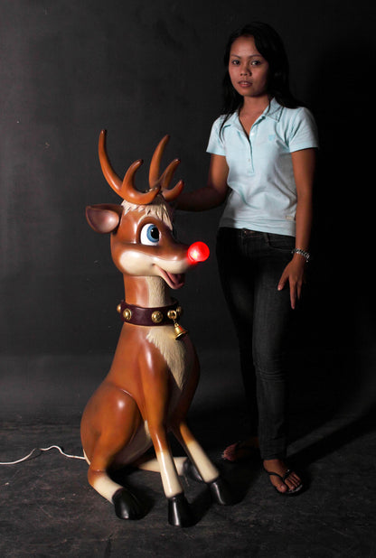 Sitting Funny Reindeer With Light Life Size Statue