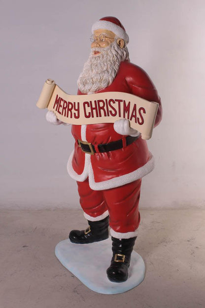 Small Santa Claus Holding Banner Statue