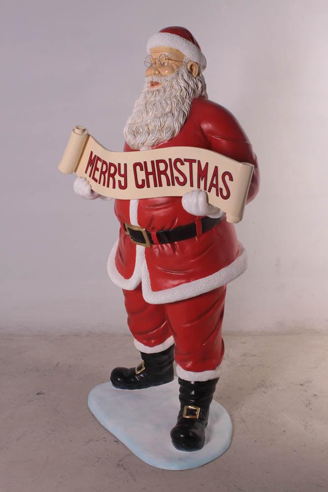 Small Santa Claus Holding Banner Statue - LM Treasures Prop Rentals 
