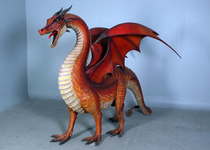 Large Red Dragon Standing Statue