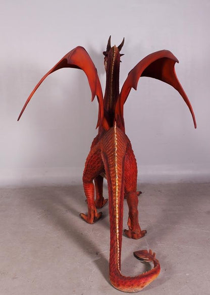 Large Red Dragon Standing Statue