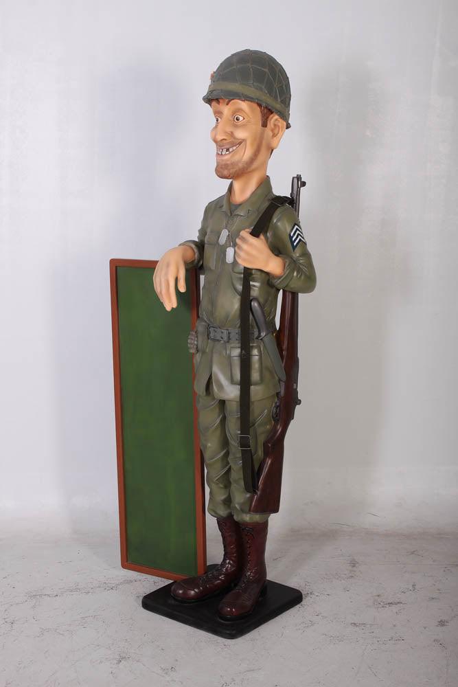 Soldier with Menu Board Statue - LM Treasures Prop Rentals 