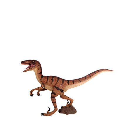 Brown Velociraptor Dinosaur Life Size Statue - LM Treasures Prop Rentals 