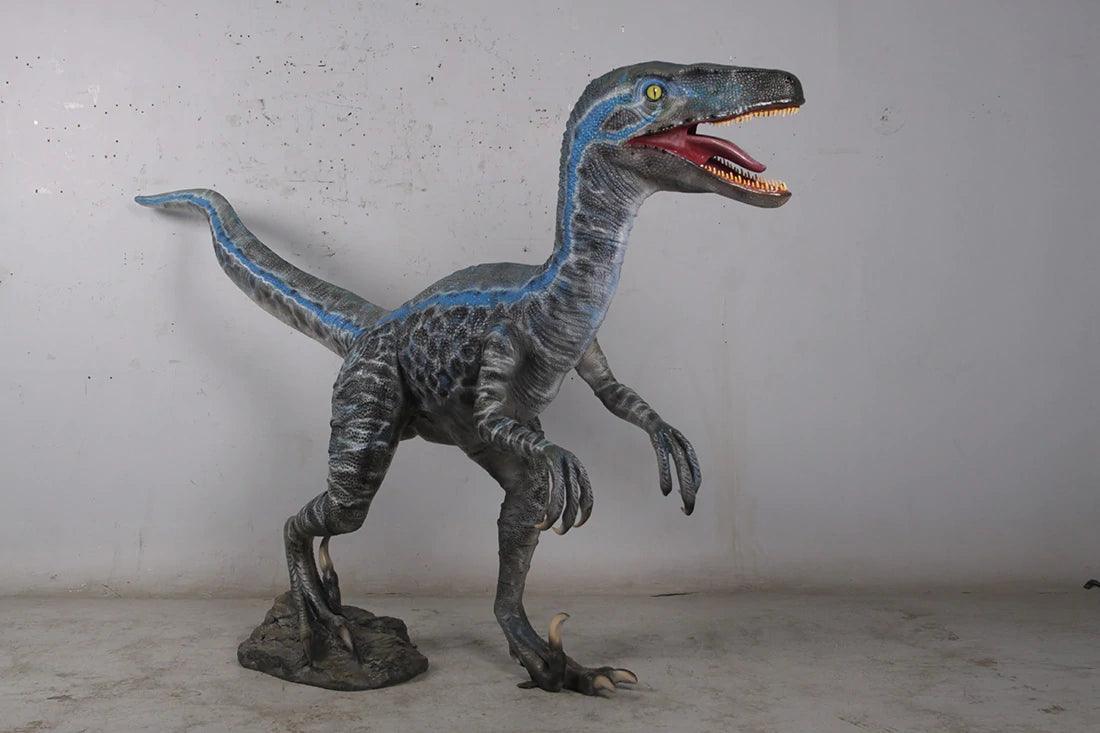 Blue Velociraptor Dinosaur Statue