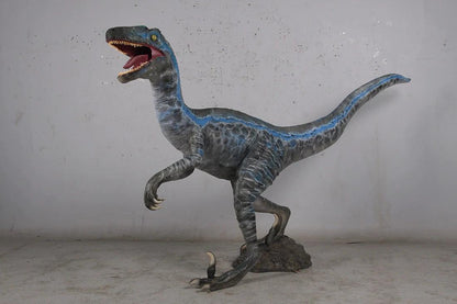 Blue Velociraptor Dinosaur Statue