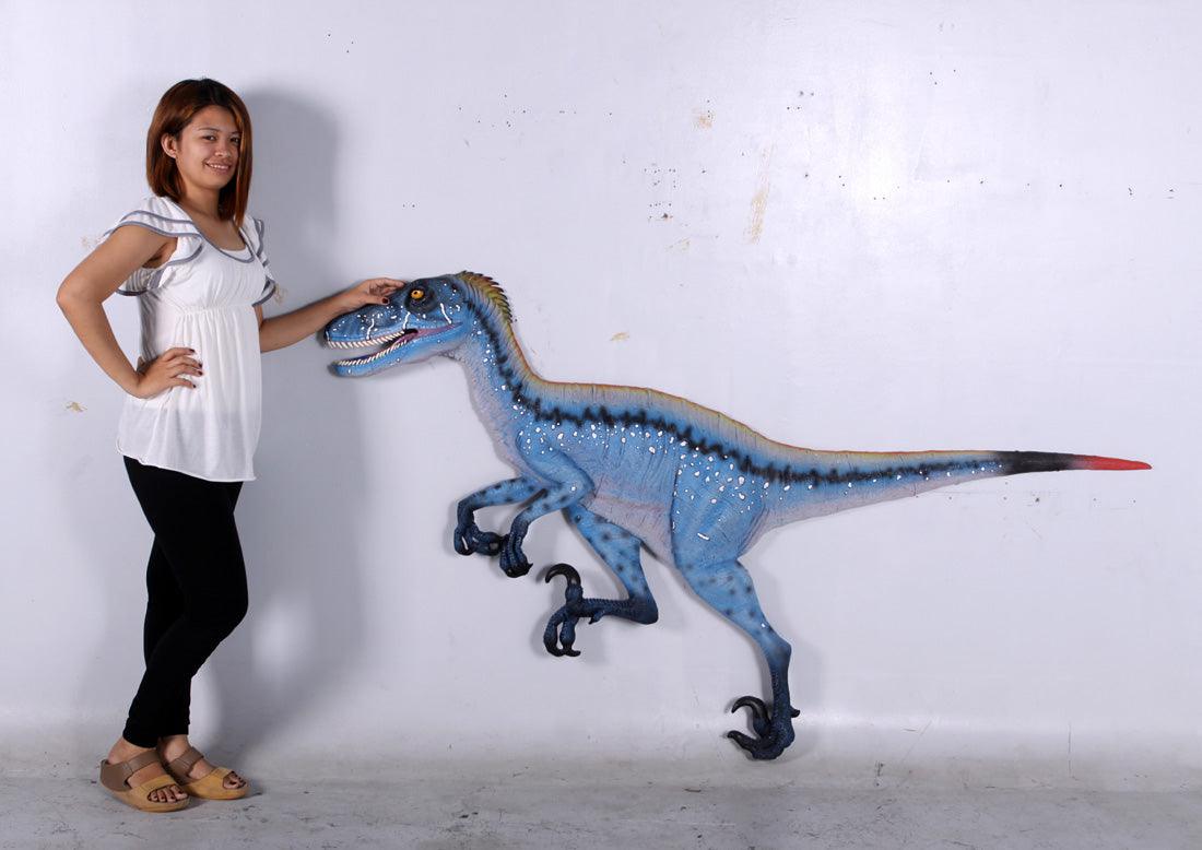 Blue Deinonychus Dinosaur Wall Decor Statue - LM Treasures Prop Rentals 