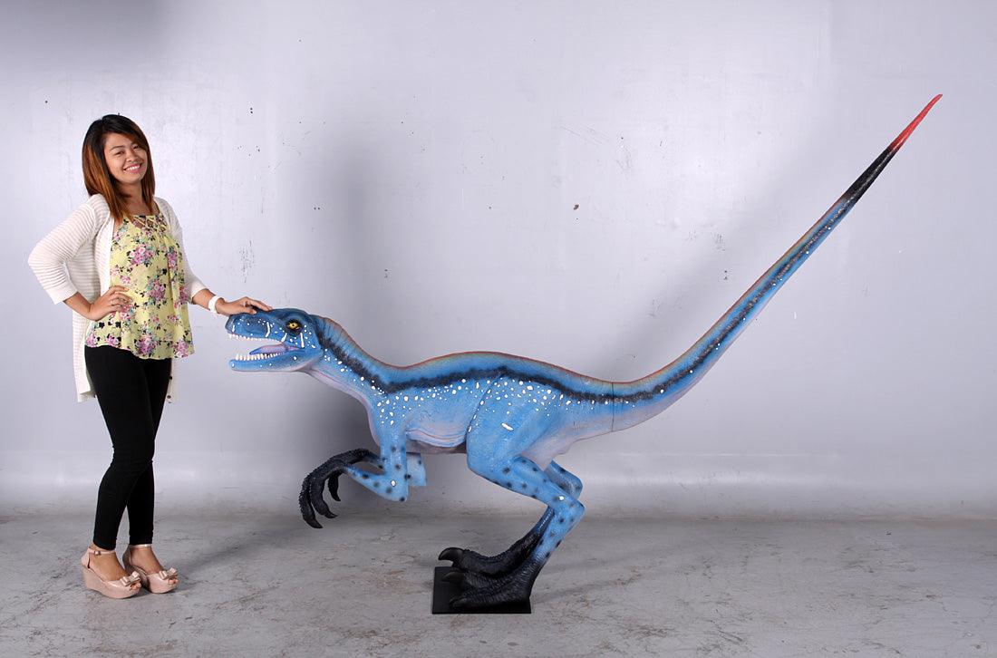 Blue Deinonychus Dinosaur Statue