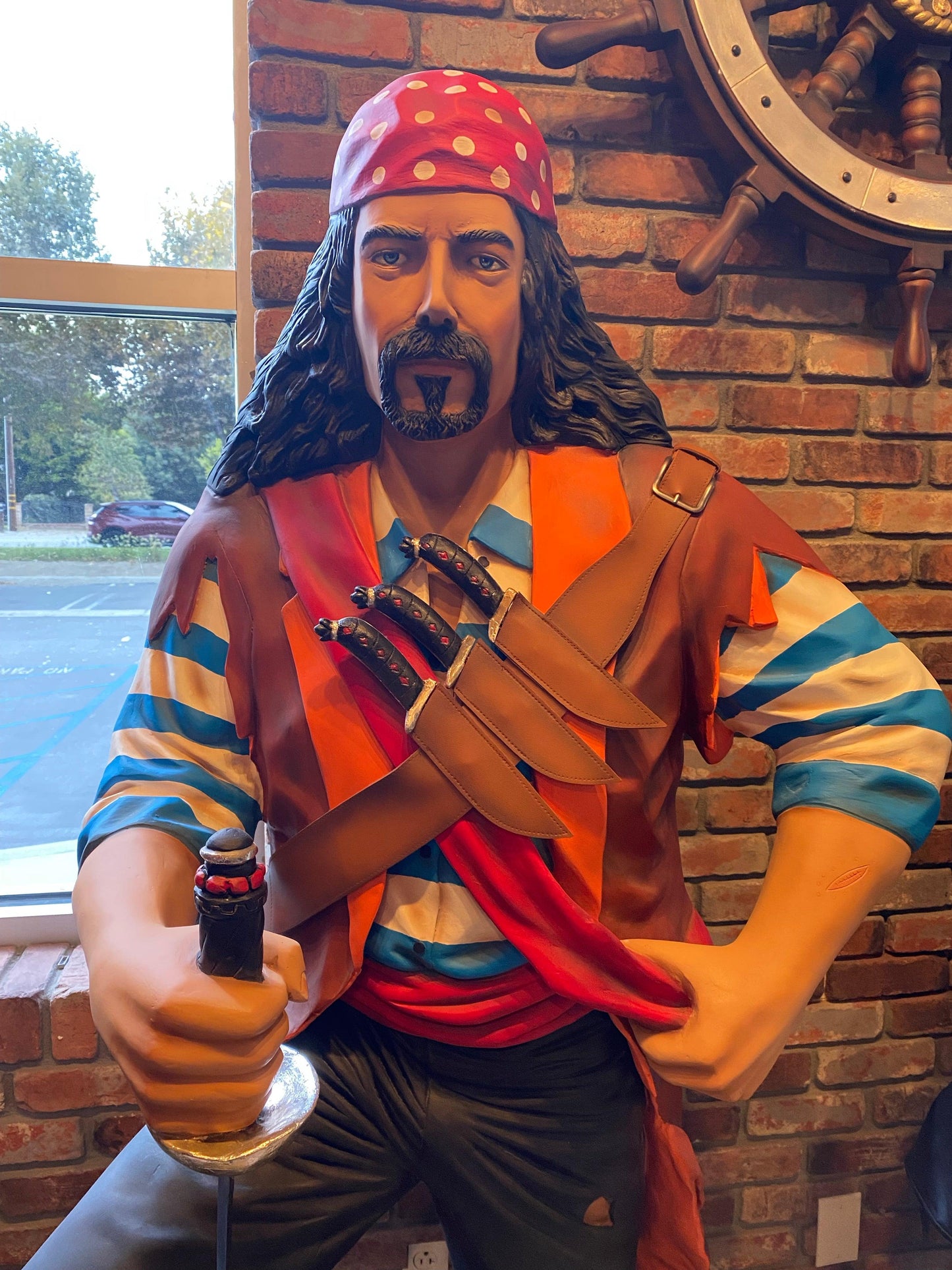 Pirate on Wine Barrel Life Size Statue