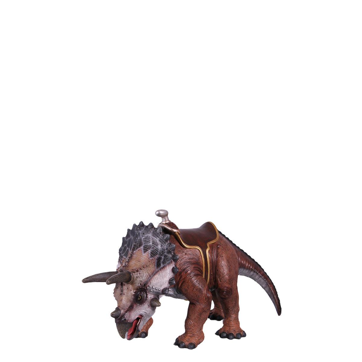 Small Brown Triceratops Dinosaur With Saddle Statue