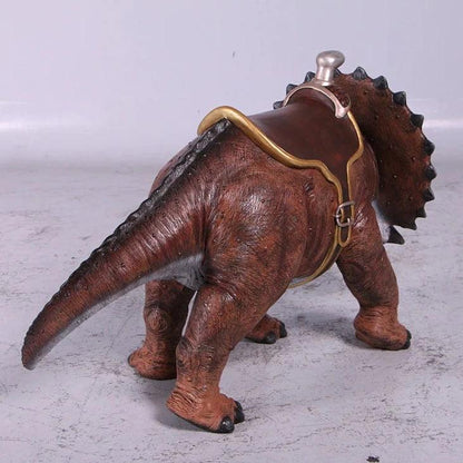 Small Brown Triceratops Dinosaur With Saddle Statue