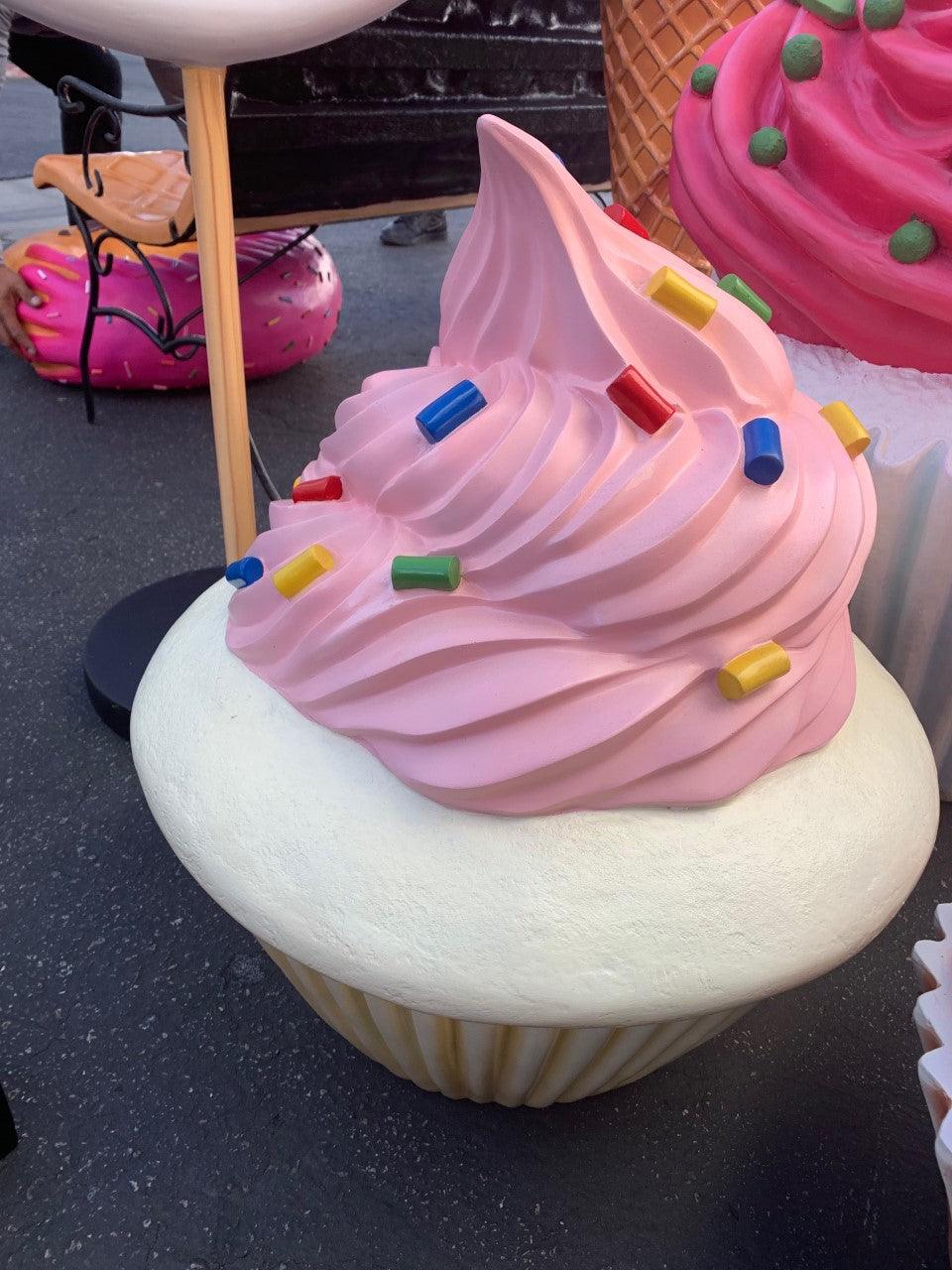 Pink Vanilla Cupcake Statue With Sprinkles - LM Treasures Prop Rentals 