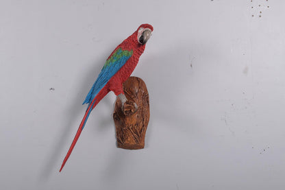 Red Parrot On Branch Life Size Statue Prop - LM Treasures Prop Rentals 