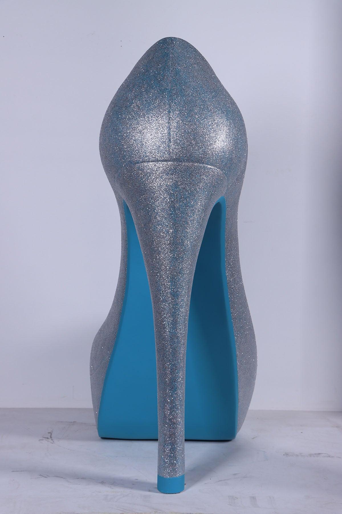 Blue Stiletto High Heel Shoe Over Sized Statue - LM Treasures Prop Rentals 