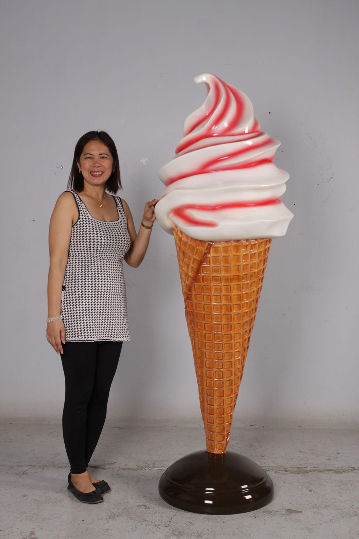 Large Plain Strawberry Soft Serve Ice Cream Statue - LM Treasures Prop Rentals 