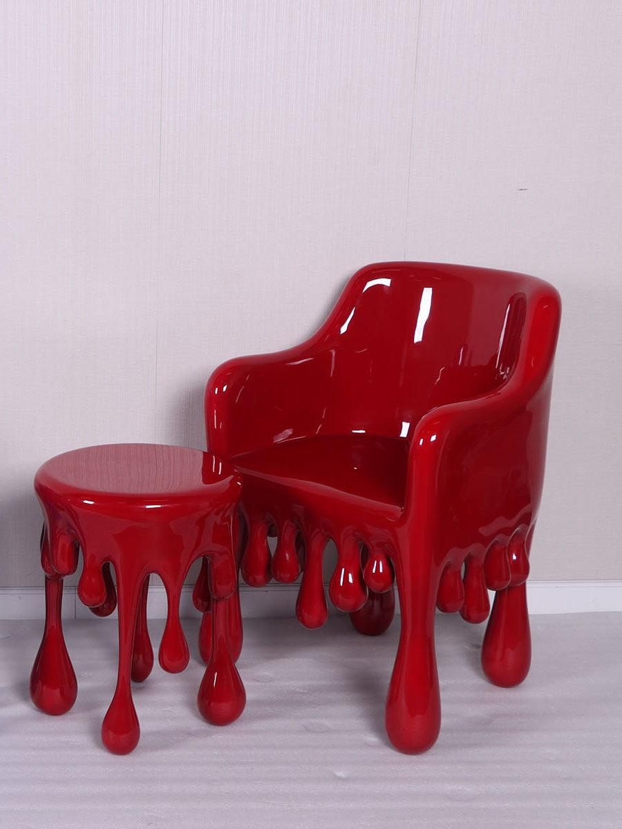 Red Melting Drip Side Table Statue - LM Treasures Prop Rentals 