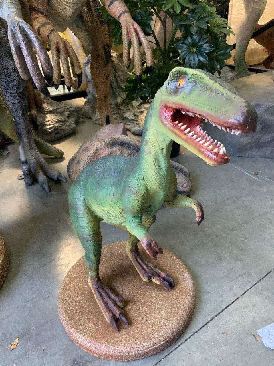 Small Green Raptor Dinosaur Statue