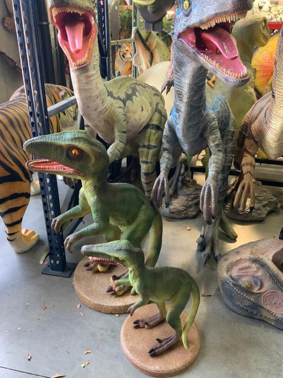 Small Green Raptor Dinosaur Statue - LM Treasures Prop Rentals 