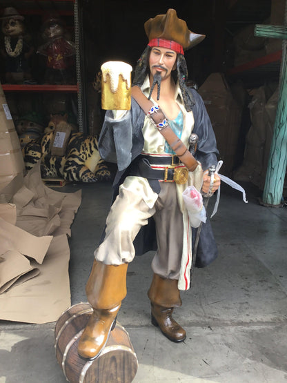 Pirate Captain Jack With Barrel Life Size Statue - LM Treasures Prop Rentals 
