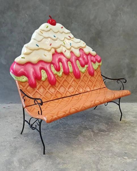 Strawberry Ice Cream Bench Statue - LM Treasures Prop Rentals 
