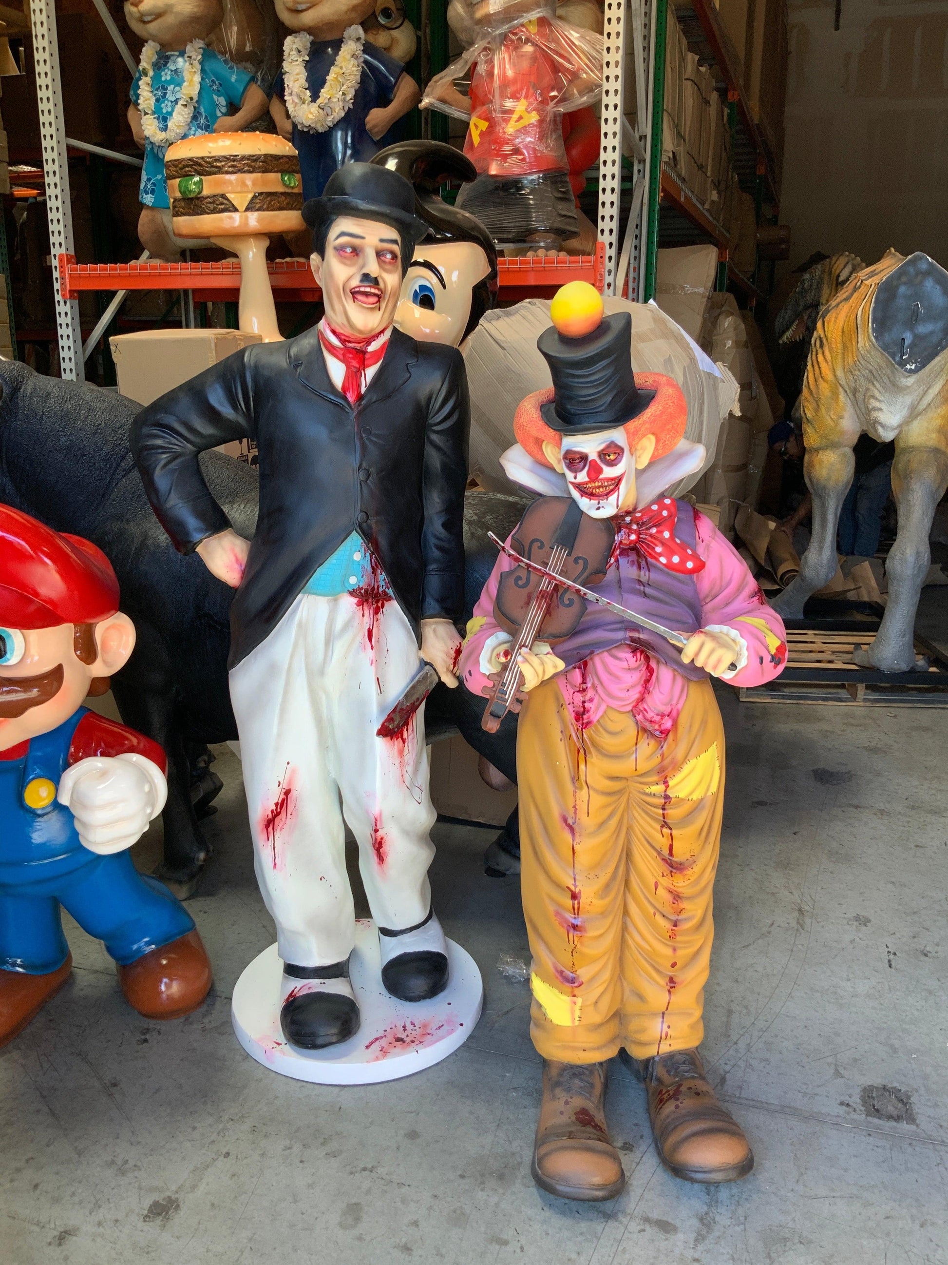 Scary Clown Playing Violin Life Size Statue - LM Treasures Prop Rentals 