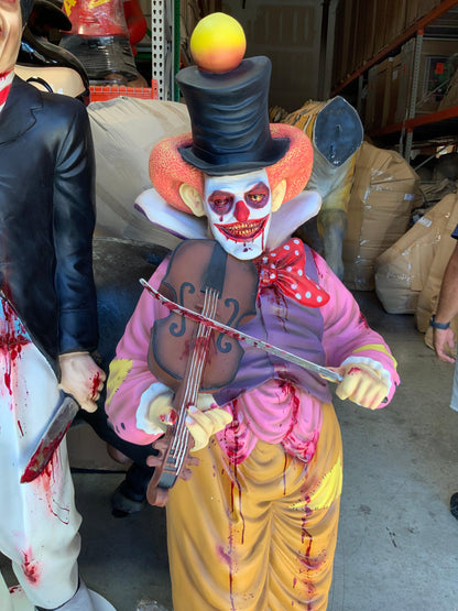 Scary Clown Playing Violin Life Size Statue - LM Treasures Prop Rentals 