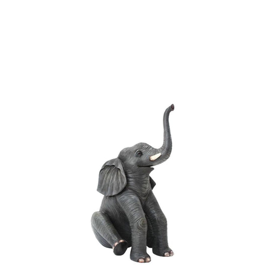 Sitting Elephant Trunk Up Statue