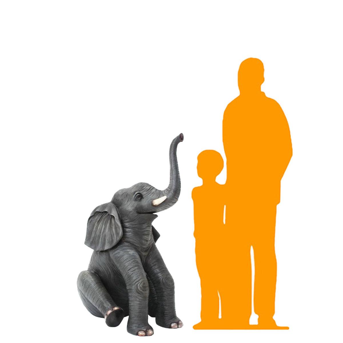 Sitting Elephant Trunk Up Statue - LM Treasures Prop Rentals 