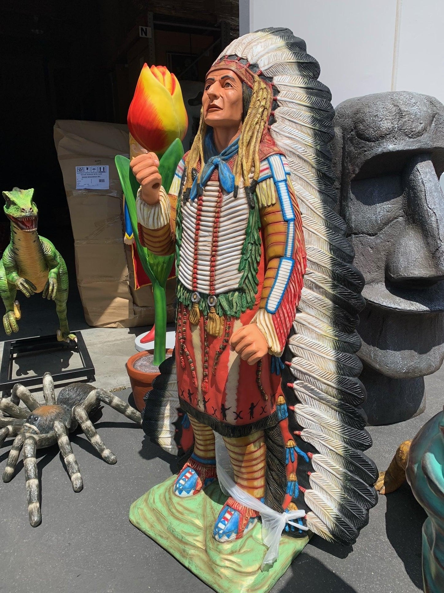 Indian With Spear Statue - LM Treasures Prop Rentals 