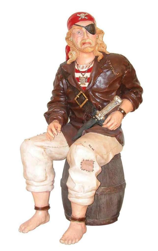 Pirate Sitting On Barrel Life Size Statue - LM Treasures Prop Rentals 