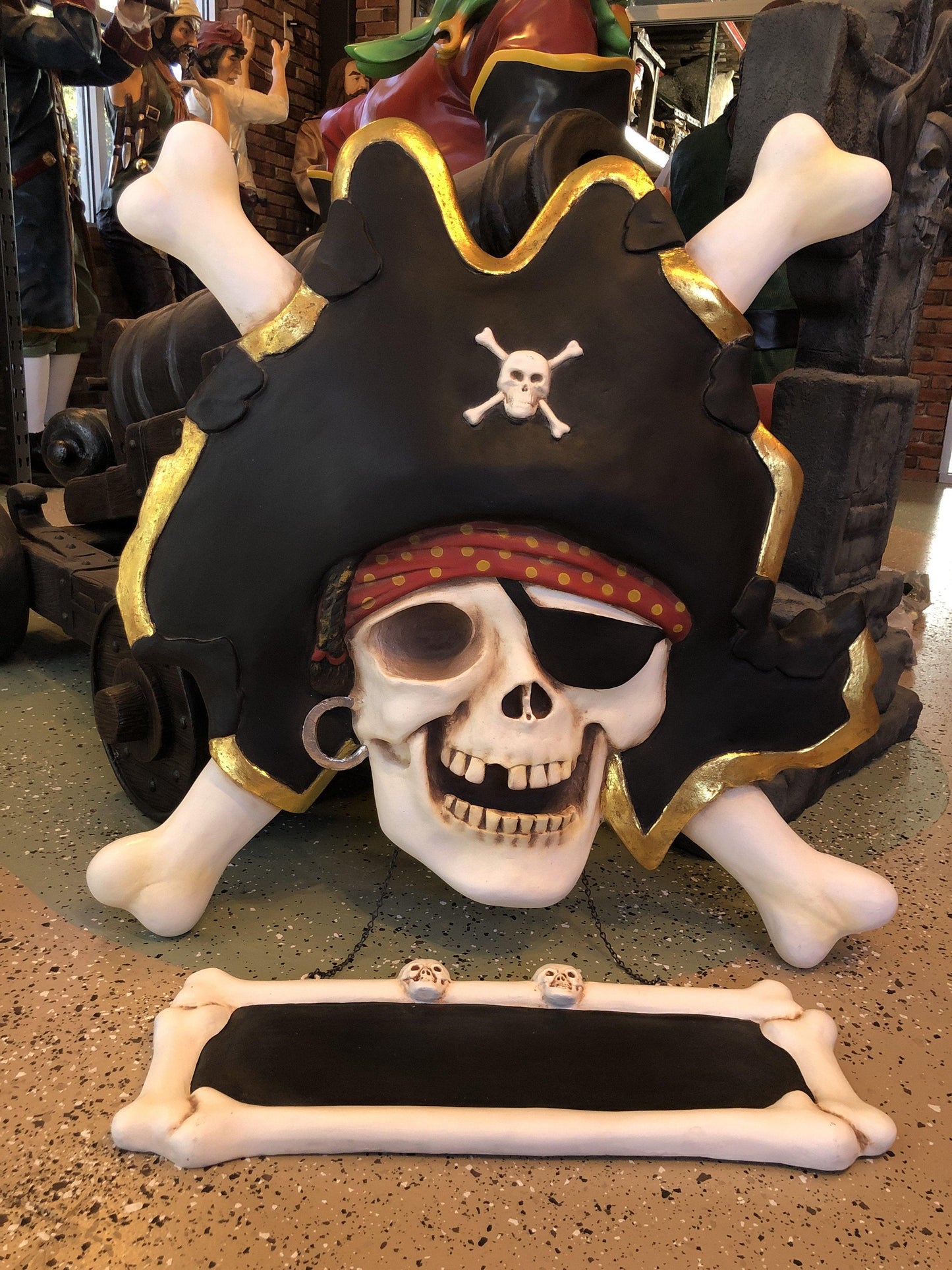 Pirate Skull Cross Bone Sign Statue - LM Treasures Prop Rentals 