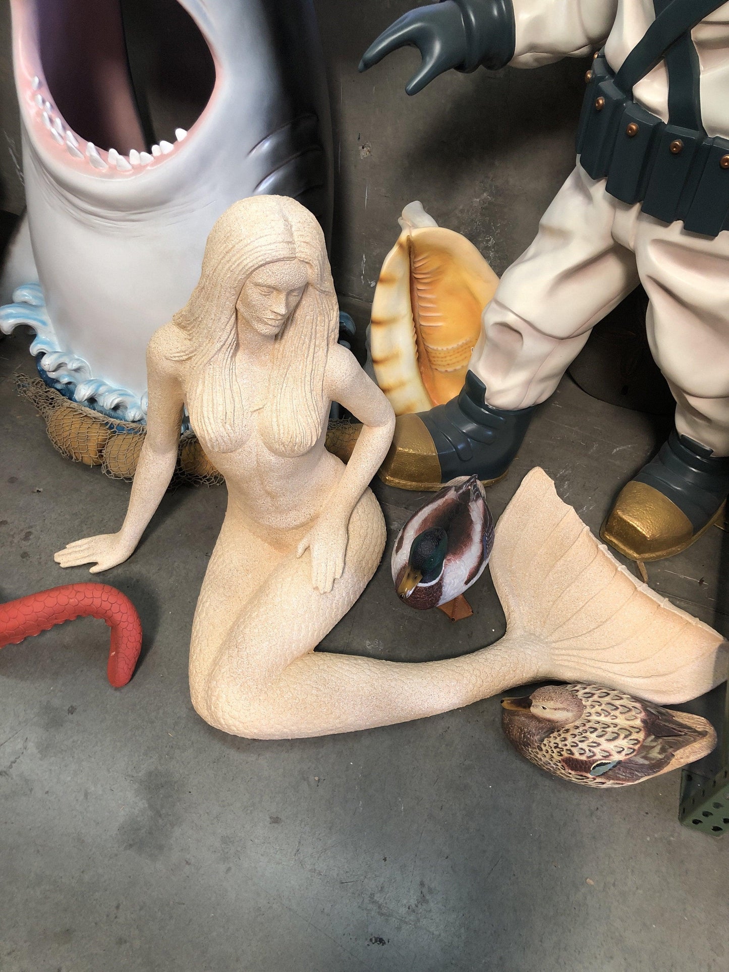 Stone Mermaid Statue - LM Treasures Prop Rentals 