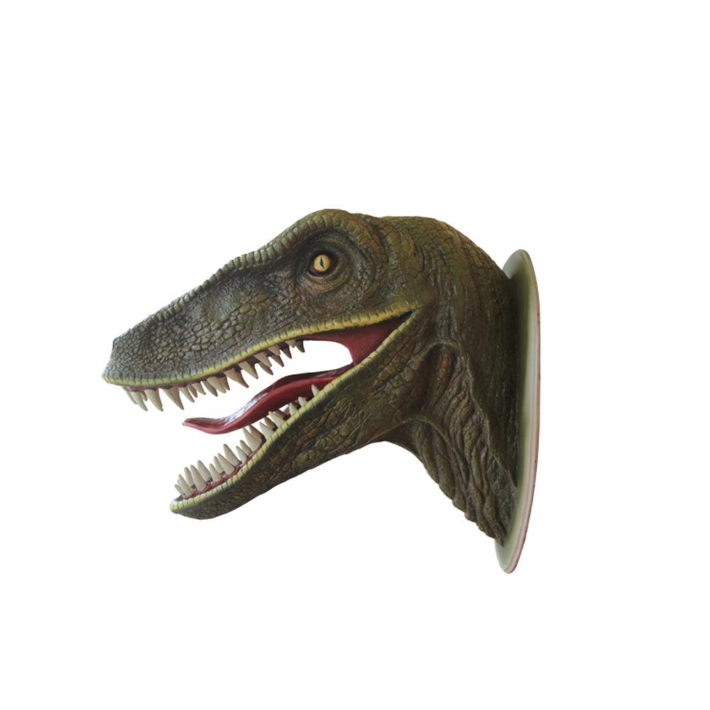 Green Velociraptor Dinosaur Head Statue - LM Treasures Prop Rentals 