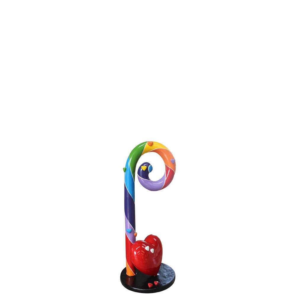 Swirl Rainbow Candy Cane With Heart Statue