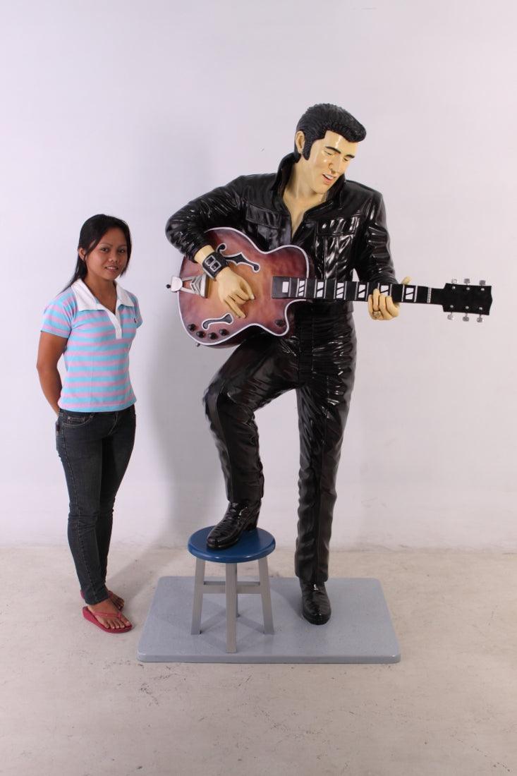 Singer Elvis In Black Life Size Statue