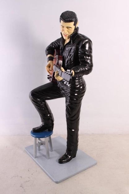 Singer Elvis In Black Life Size Statue