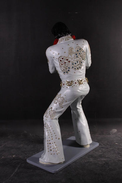 Singer Elvis In White Standing Life Size Statue