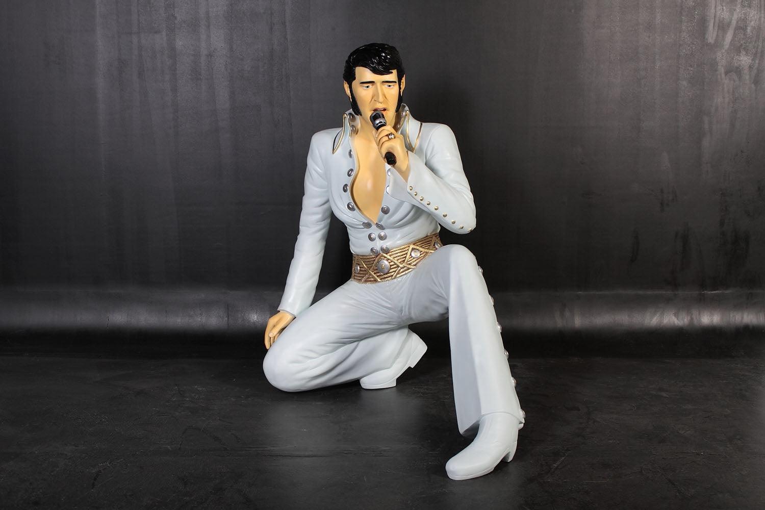 Singer Elvis In White Kneeling Life Size Statue - LM Treasures Prop Rentals 