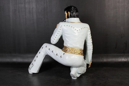 Singer Elvis In White Kneeling Life Size Statue - LM Treasures Prop Rentals 