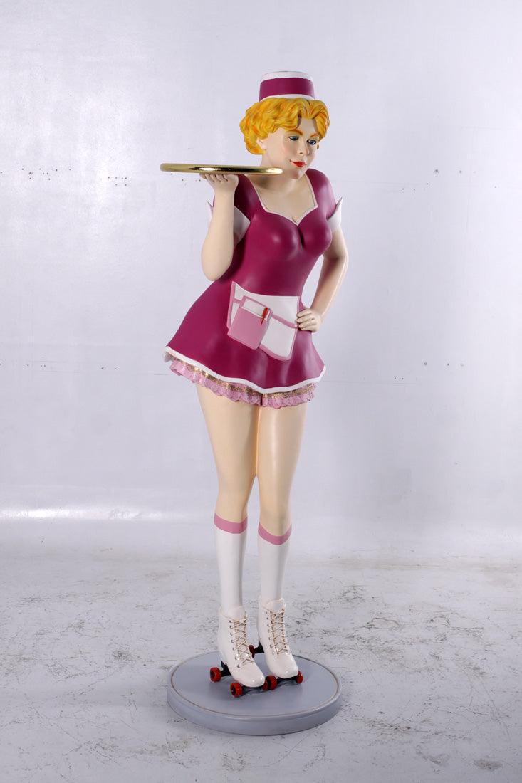 Roller Skater Waitress In Purple Life Size Statue