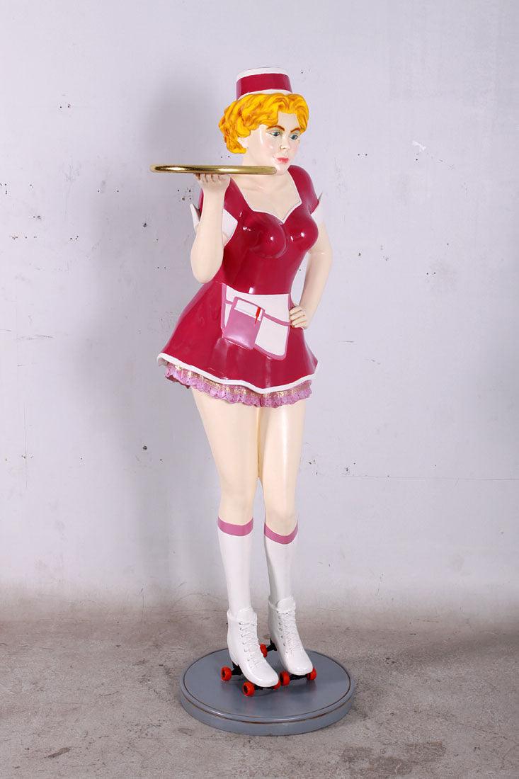 Roller Skater Waitress In Pink Life Size Statue