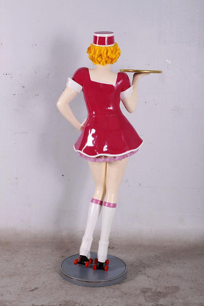 Roller Skater Waitress In Pink Life Size Statue